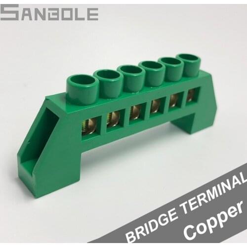 Terminal Block Row Bridge Type Green 6 Positions Holes Green Shell High Zero Connection Copper Strip 6*9 (10pcs)