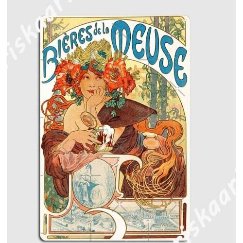 1897 Lithograph Bieres De La Meuse Metal Plaque Poster Club Bar Painting Décor Wall Mural personalized Tin sign Poster