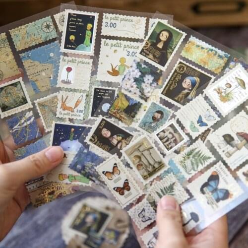 2 Sheets Memories Stamp Collection Series Flat Stickers Cartoon Retro Little Prince Decoration Hot Stamping Stickers Stationery
