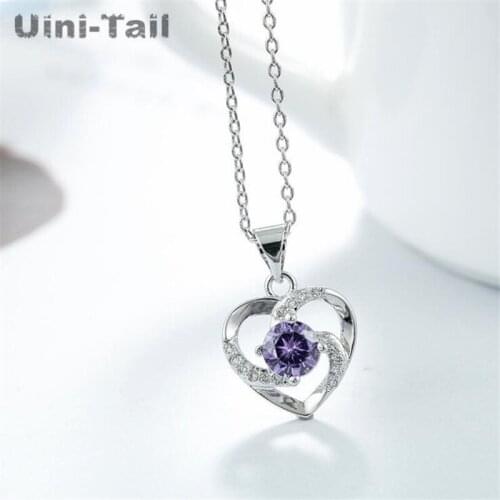Uini-Tail Hot 925 Sterling Silver Purple heart Necklace Korean Fashion Trend Micro Inlay Love Pendant Jewelry High Quality GN467