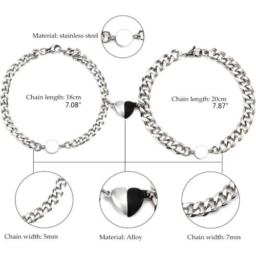 Q39C Couples Magnet Bracelet Stainless Steel Heart-shaped Magnet Attractive Wristband for Men and Women Valentine'Day Gifts