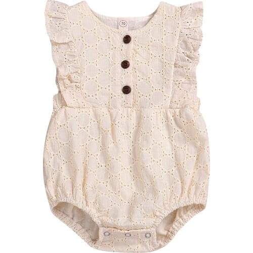 Cute Newborn Baby Girls Ruffles Rompers Summer Sleeveless Baby Jumpsuit Playsuit Solid Hollow Out Baby Girls Costumes