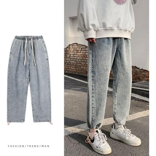 Fashion Mens Vintage Washed Denim Pants Straight Fit Dad Jeans Japanese Urban Style Loose Cuffed Jean Trousers For Male