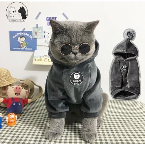 Four Seasons New Hoodie Soft Cat Dog Pet Clothes Wool Coat Jacket Winter Cat Small Medium Dog Cat Cool Pajamas Chihuahua Clothes