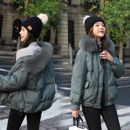 New small down jacket womens short love wool collar Korean fashion casual loose bread jacket