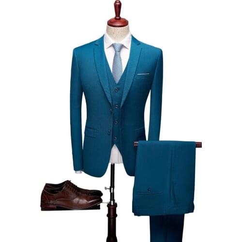Autumn Mens Large Size Suit Korean Slim Fashion Groom Married Business Casual Suit Jacket + Pant +Vest