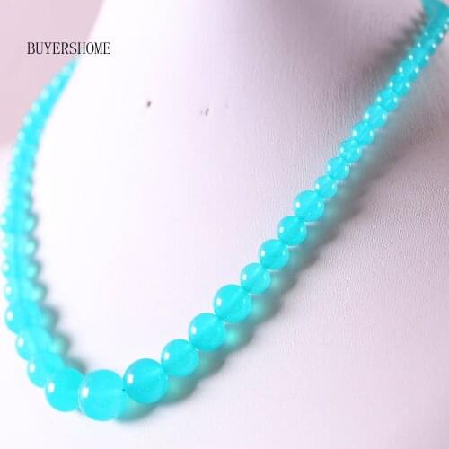 Handmade Beaded Necklace Natural Stone Round Sky Blue Jades Necklace for Women Jewelry Gift RE023