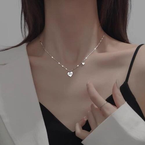 925 Sterling Silver Heart Disc Necklace for Women Clavicle Chain 2021 New Trendy Designer Necklace Daily Jewelry