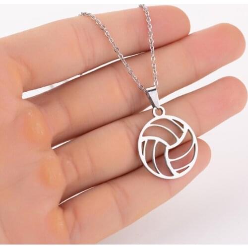 Hfarich New Personality Stainless Steel Beach Volleyball Pendant Necklaces For Women 2021 Statement Sports Lovers Jewelry Gift