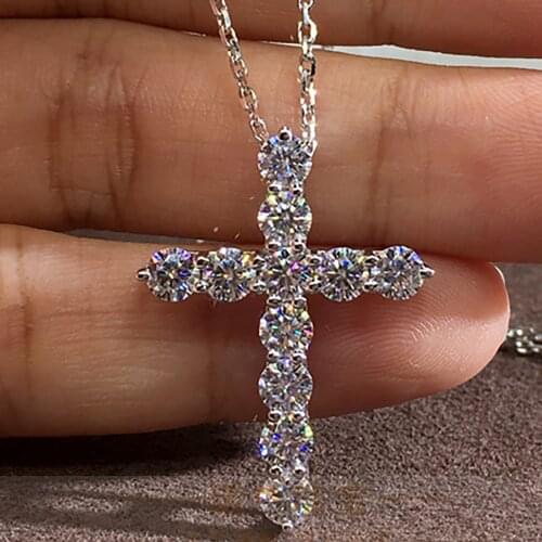 14K Au585 White Gold Women Pendant Necklaces Moissanite Diamonds Cross Wedding Party Engagement Anniversary Present Trendy