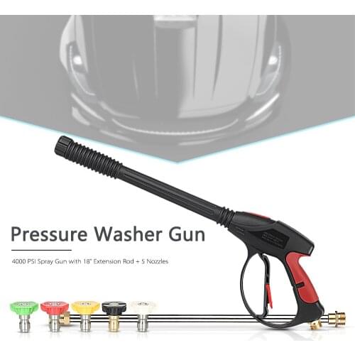 Pressure Washer 4000 PSI Spray Gun + 18" Extension Wand + 4 Quick Connect Nozzles and 1 Soap Nozzle Car Pressure Power Washers