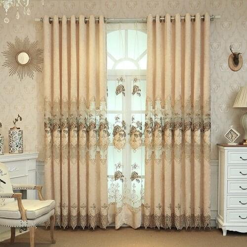 Luxury Embroidered Tulle Curtains for Living Room Pricess Wedding Tulle Gold Thread Embroider White Voile Sheer Tulle