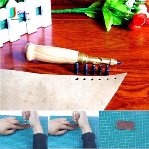 Manual Rotate Leather Punching Tool 1.5/2.5/3/3.5/4mm round Hole DIY Leather Wallet Belt Accessory Punching Tool Set S0150L
