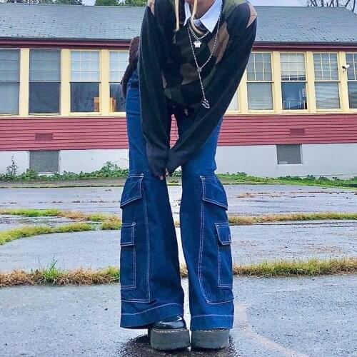 Skater Style Indie Boyfriend Baggy Pants Y2k Streetwear Teen Fashion 90s Jeans Pockets Wide Legs High Waist Trousers