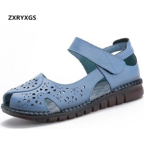 Noble and Elegant Handmade Flower Cowhide Leather Sandals 2020 Summer New Hollow Flat Shoes Comfortable Soft Women Sandals