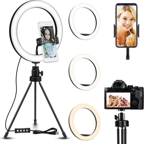 LED Selfie Ring Light 8 /10 inch Dimmable Camera Phone USB Selfie Ring Lamp With Stand Tripods For Cell Phone Studio Video Live