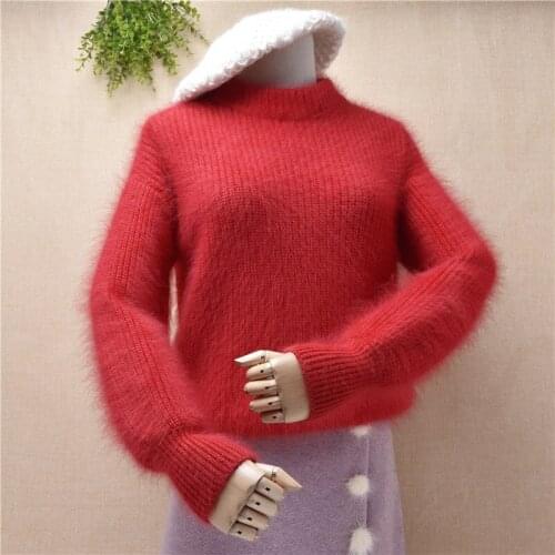 Thick warm winter pullovers casual women ladies turtleneck long sleeves solid mink cashmere knitted red sweater pull female