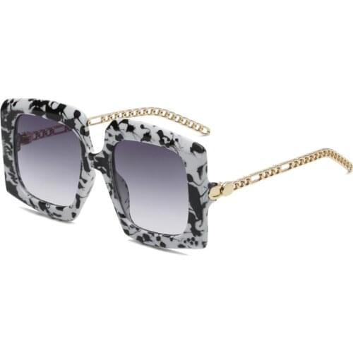 Vintage Sqaure Sunglasses Brand Designer Sunglasses Men Women Big Shades Classic Metal Chain Legs Oversize Glasses Black White