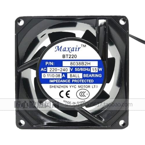 Maxair 8038B2H Server Cooling Fan AC 220V 15W 80x80x38mm 2-Wire