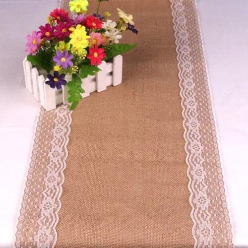 BALLE Burlap Vintage Lace Table Runner Rustic Jute Shabby Linen Table Runner for Wedding Party Festival Event Decorations