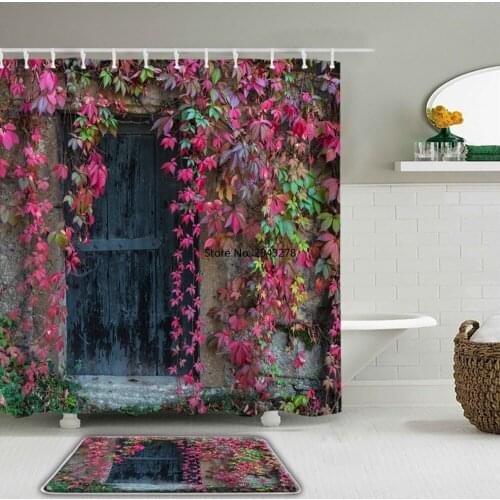 Nature Rural Garden Scenery Bathroom Waterproof Shower Curtains Set Toilet Non-slip Bath Mat Rug Fabric Flowers Shower Curtain
