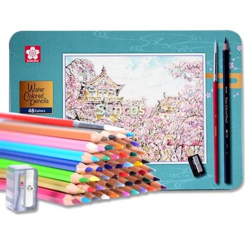 Sakura Water soluble color lead,24,48,72 colored pencils set in tin,for artist drawing painting professional colored pencils
