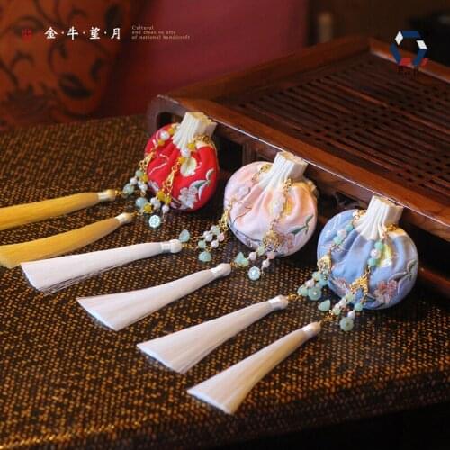 9.5X9cm High Quality Embroidery Satin Drawstring Bag Silk Brocade Pouches Damask Jewelry Sachet Christmas Wedding Gift