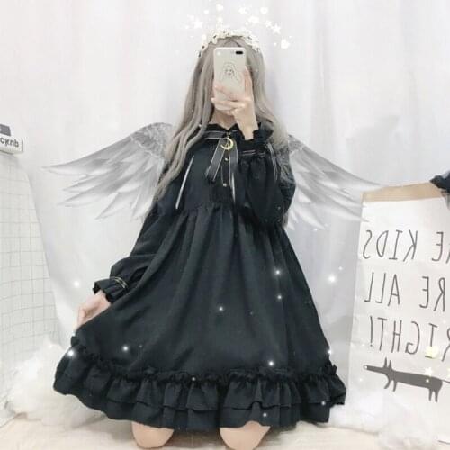 Japanese-Style Retro Dark ong-Sleeved Dress Sweet Ruffled Lace-up Bow Moonfairy dress tea party lolita dress sweet lolita