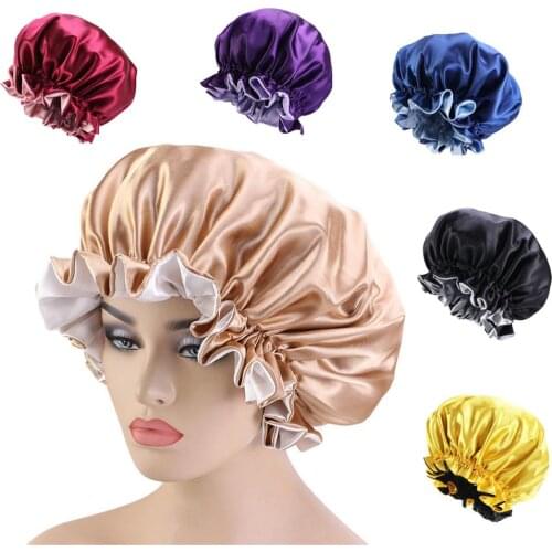 Women Satin Bonnet Ladies Sleep Cap Double Layer Reversible Headwrap Hat Silky Bonnets Haircare Caps Hair Wrap Accessories