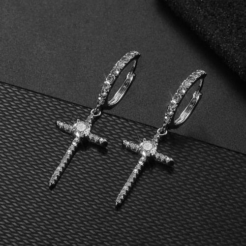 Women Earrings Silver Plated Cubic Zirconia Cross Earrings Banquet Couple Earrings Fashion Jewellery Give Girls Birthday Gifts