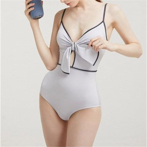 2021 new bow knot one-piece swimsuit women ins wind retro sexy slim high waist swimsuit women