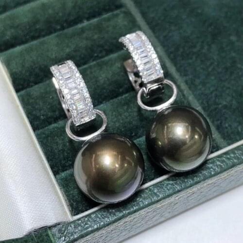 D327 Pearl Necklaces Fine Jewelry 925 Sterling Silver Natural 9-10mm Fresh Water Black Pearls Females Earrings for Women