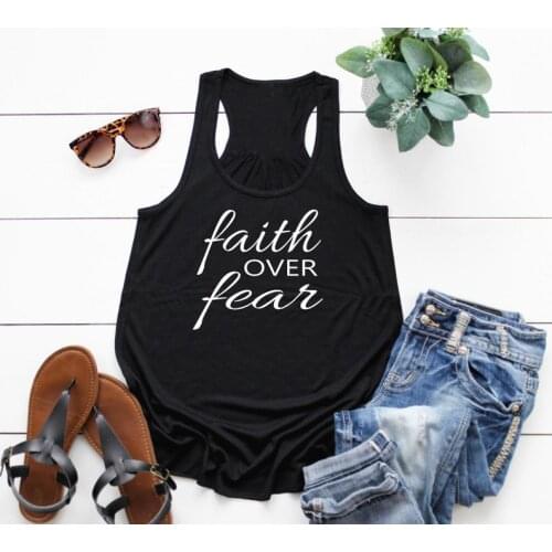 Vest Faith Over Fear Women Funny Christian Thank Tops Casual Slogan Faith Christian Grunge Bible Verse Vintage quote tee camis