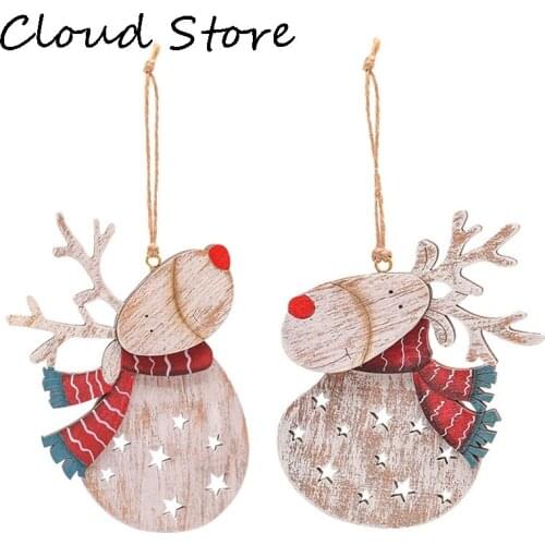 1PCS Wood Elk Pendants Christmas Tree Decoration Hanging Ornaments Crafts Xmas New Year Party Wedding Home Decor