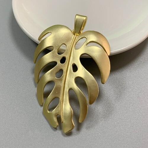 1 Piece Matt Gold Large Leaf Charms Pendants for Necklace Jewellery Making Accessories 80x53mm