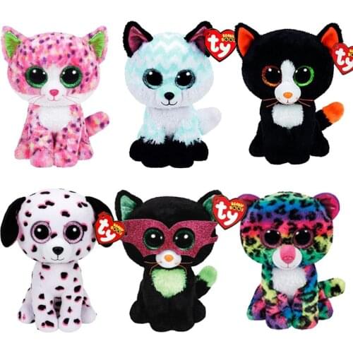 15CM Ty Beanie Boos Big Eyes Reversible Octopus Fox Cat Dog Sea Horse Leopard Plushie Doll Toys Child Christmas Birthday Gift
