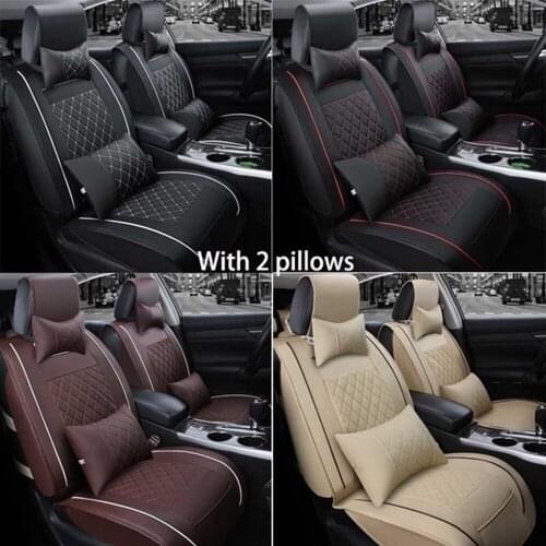 4 Colors Car Seat Cover PU Leather Front & Rear 5-Seats Auto Size M W/Neck Lumbar Pillow