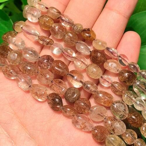 5-7mm Irregular Genuine Copper Rutilated Quartzs Stone Loose Beads for Jewelry Making Diy Bracelet Necklace Accessories 15 Inch