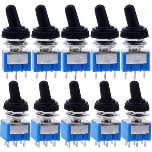 5PCS/10Pcs SPDT ON-ON/ON-OFF-ON AC125V 6A Blue Mini 2/3Positions 3/6 Pins Latching Micro Toggle Switches MTS-102/103 MTS-202/203