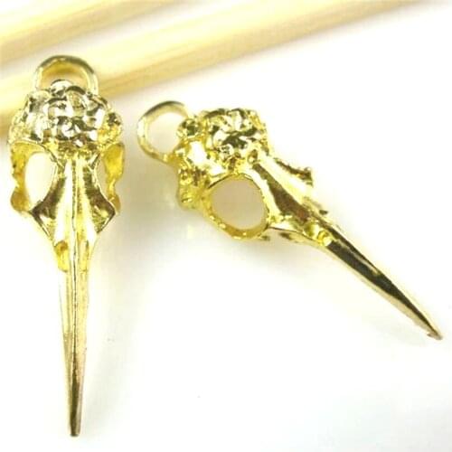 5pcs 10725 Gold Color 41*13*11mm Punk Skull Bird Head Pointed Mouth Charms Pendant Handmade Hanging Vintage Jewelry Finding