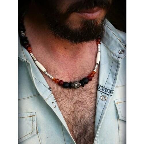 Bohemian mens Beaded white necklace Mens necklace glass bone beads ethnic charm mens organic jewelry boho necklace