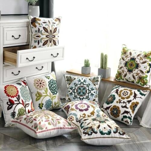 J Home Decoration Cushion Cover Ethnic Style Canvas Square Embroidery Pillow Cover 45x45cm for Sofa Bed