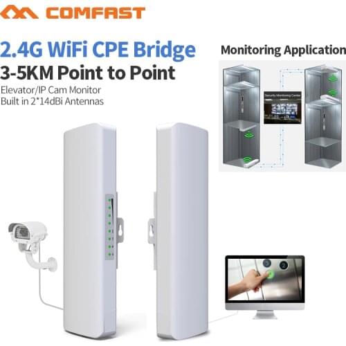 COMFAST 2pcs Long Range 3-5KM Outdoor Powerful Wireless AP Bridge 300Mbps 2.4Ghz WIFI CPE 2*14dBi WI-FI Antenna Nanostation