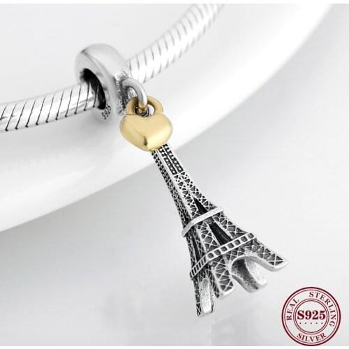New 925 Sterling Silver Fashion Capital Paris Eiffel Tower Pendant Beads Fit Original DIY Bracelet Charms Jewelry Making