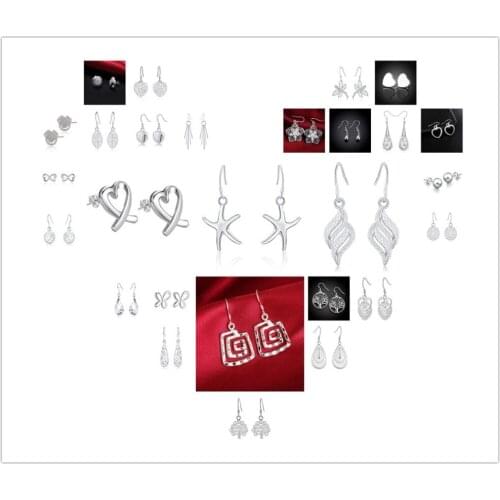 Wholesale 30pair earring set for women Silver color fashion charm wedding cute hook earring hot luxury jewelry nice stamped