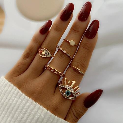 ZOVOLI Bohemia Vintage Punk Geometric Hiphop/Rock Circular Rings Set For Women Gold Color Evil Eye Finger Accessories Jewelry