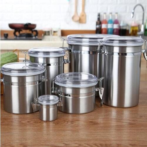 304 Food round thick storage tank Bottles coffee buckle stainless steel sealed cans nut miscellaneous grains tea storage Jar