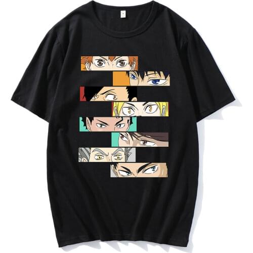 2021 Hot Sale Japan Anime Haikyuu Funny Eyes Print O-neck Tee Shirt Manga Tee Tops Oversized T -Shirt Casual Men short Clothing