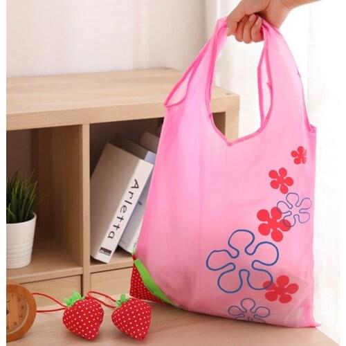 Cute Strawberry Foldable Shopping Bags Creative environmental storage bag Handbag Strawberry Reusable Folding Grocery Nylon Bag