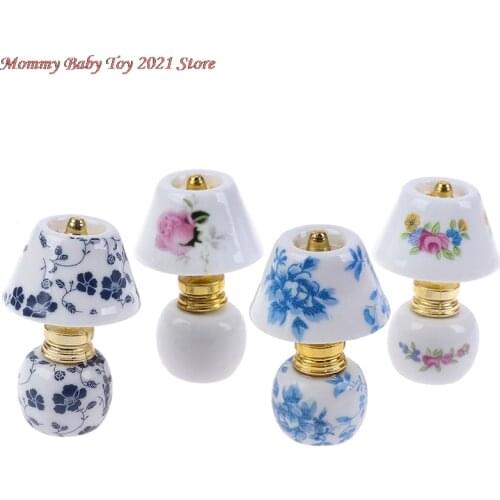 Mini Ceramic Lamp Miniatures Dollhouse Toy Porcelain Miniature 1:12 Table Lamp Doll House 1:12 Accessories